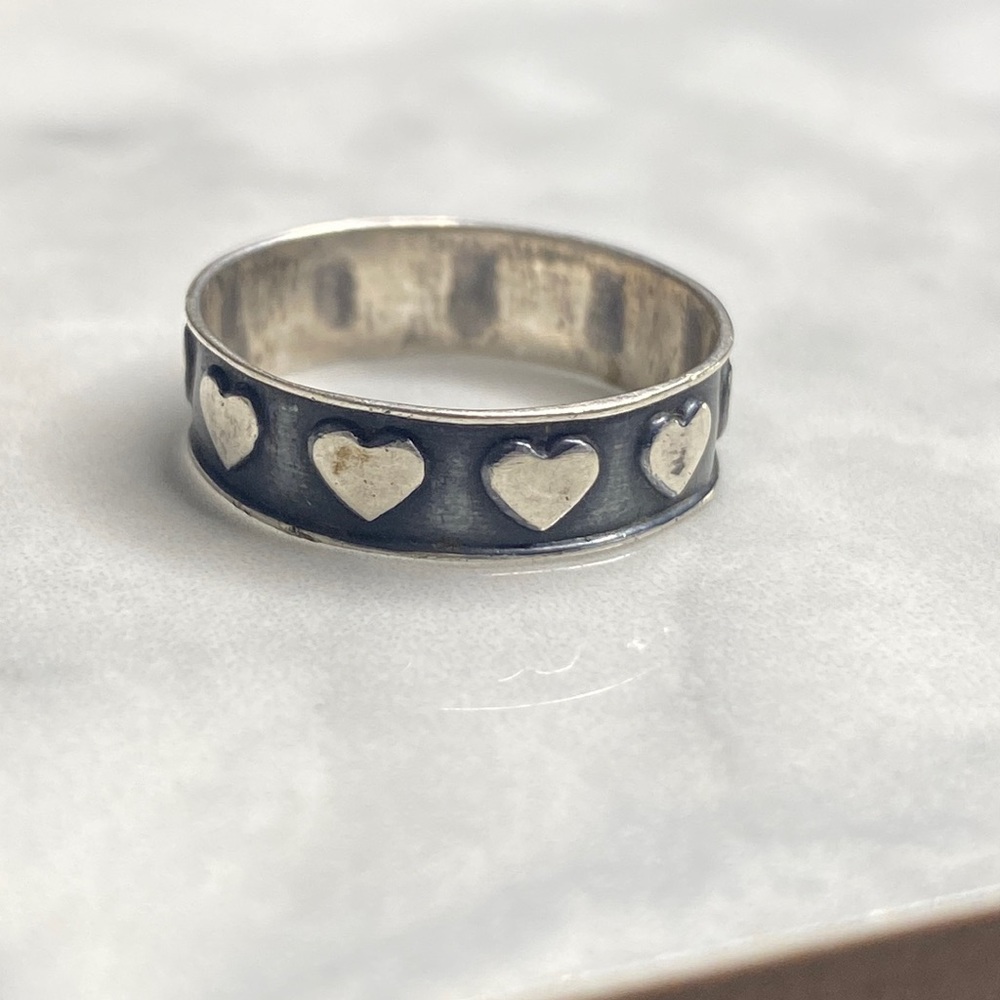 Size 6.75 wide band heart ring 925 sterling silver